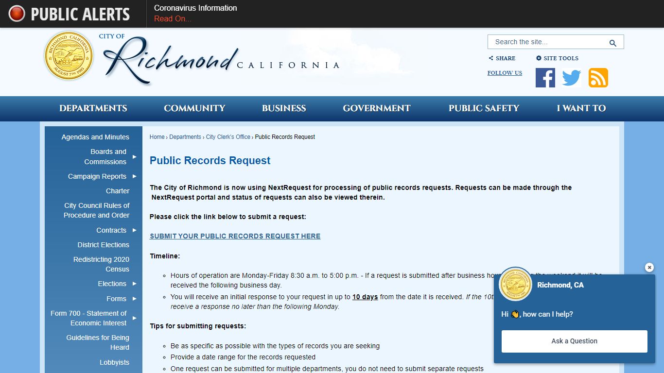 Public Records Request | Richmond, CA - Official Website