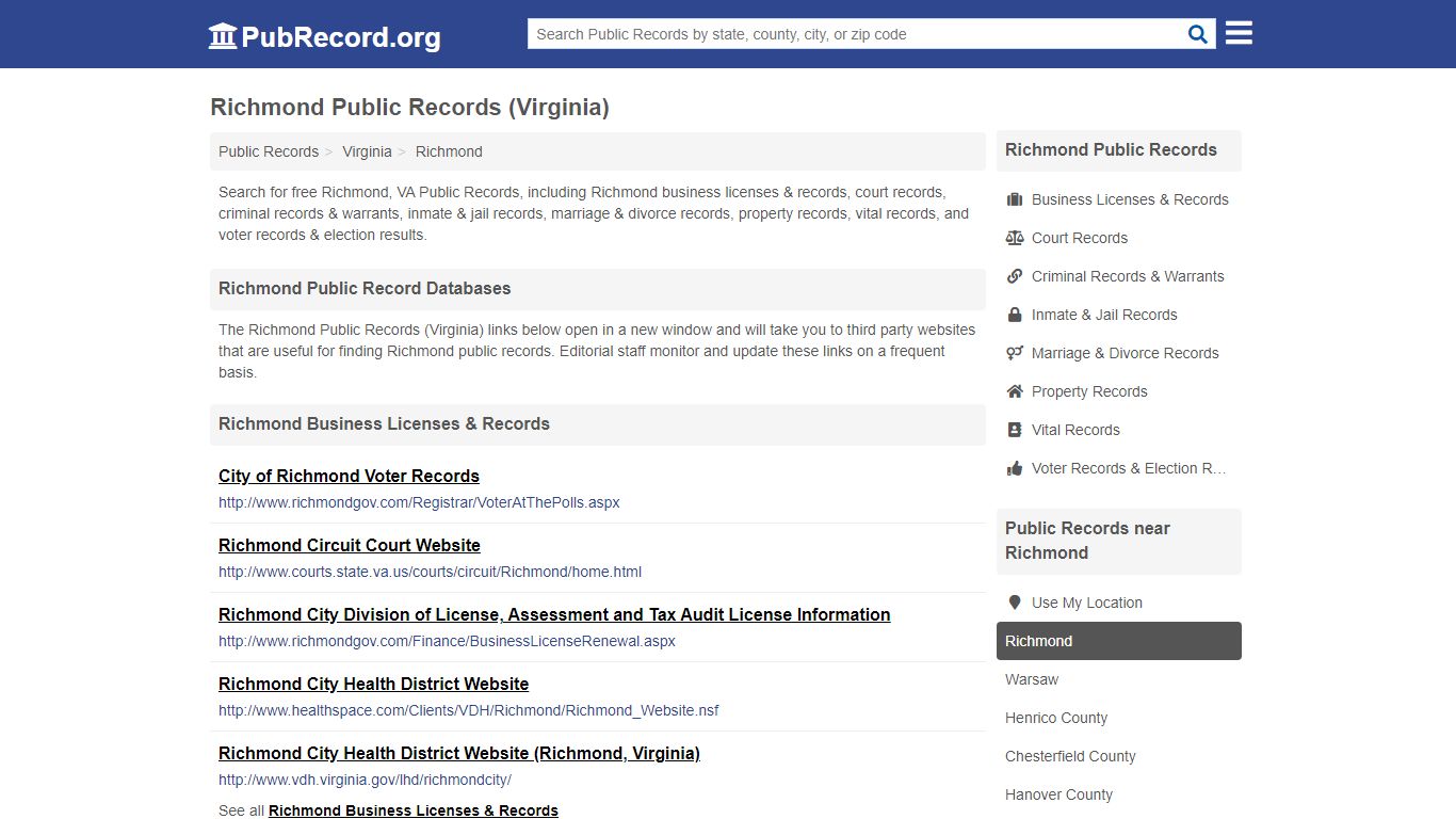 Free Richmond Public Records (Virginia Public Records) - PubRecord.org